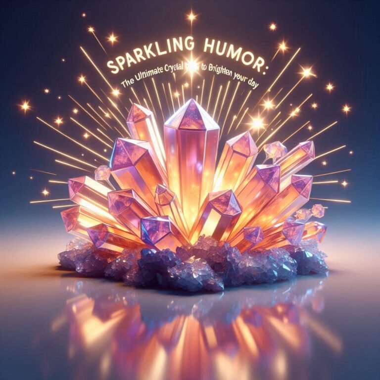 A vibrant 3D rendering of glowing crystal clusters (amethyst, quartz, and citrine) on a reflective surface, surrounded by sparkling gemstones and a playful speech bubble with the text 'You rock my world!' in a dreamy pastel background.